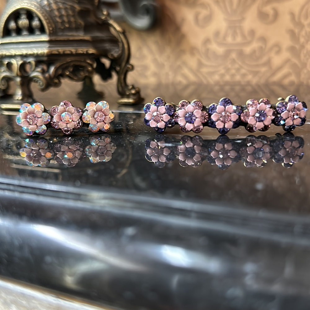 Gorgeous Barrettes Large and Small with Flowers Rhinestones Made in France